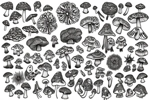 Flowers and mushrooms square fractal pattern tattoo idea