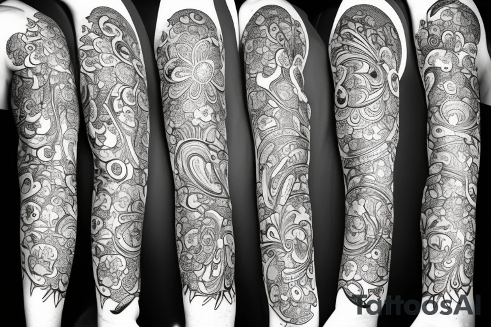 Flowers and mushrooms square fractal pattern tattoo idea