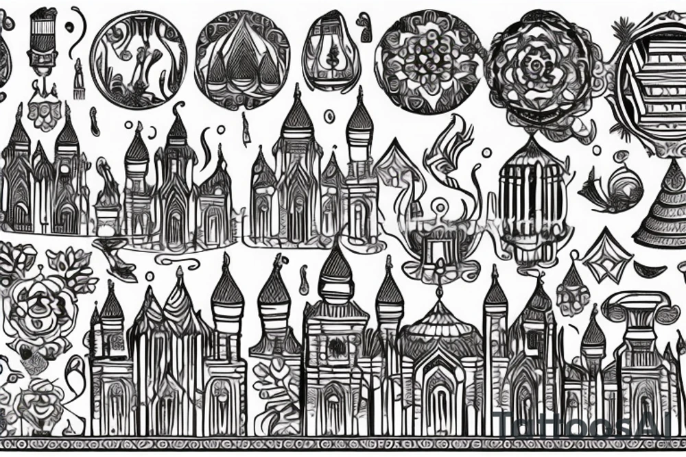 temple with 4 towers instead of cat domes Abyssinian, Siamese, Anatolian, Balinese tattoo idea