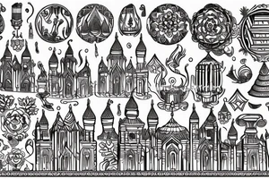 temple with 4 towers instead of cat domes Abyssinian, Siamese, Anatolian, Balinese tattoo idea