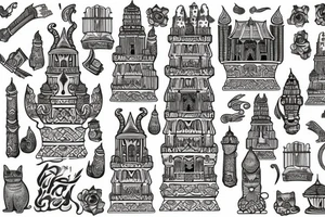 temple with 4 towers instead of cat domes Abyssinian, Siamese, Anatolian, Balinese tattoo idea