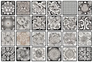 Flowers and mushrooms square fractal pattern tattoo idea