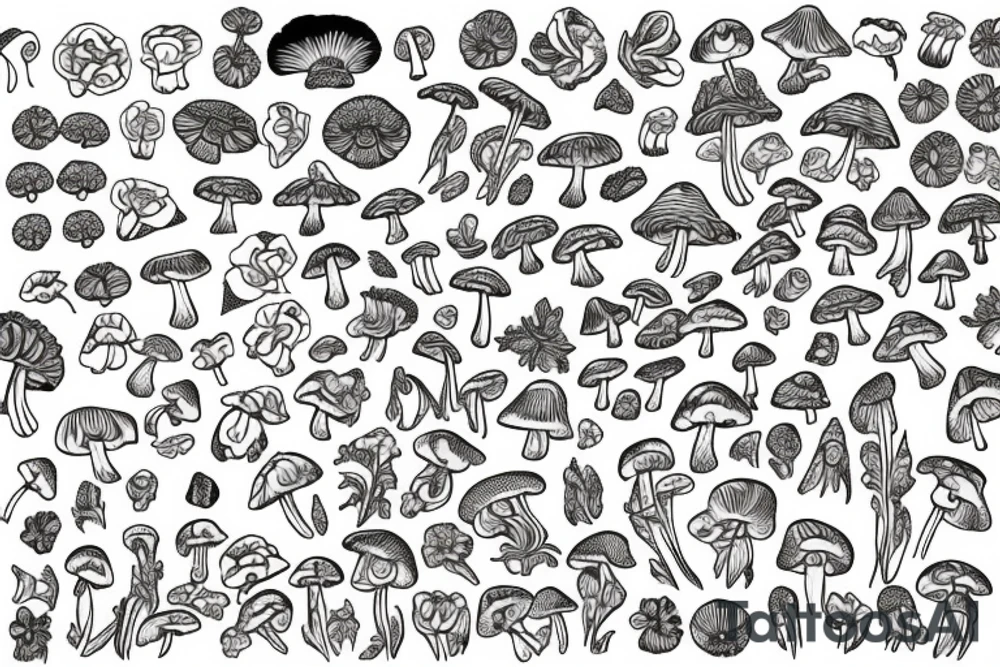 Flowers and mushrooms square fractal pattern tattoo idea