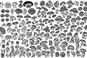 Flowers and mushrooms square fractal pattern tattoo idea