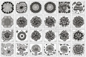 Flowers and mushrooms square fractal pattern tattoo idea