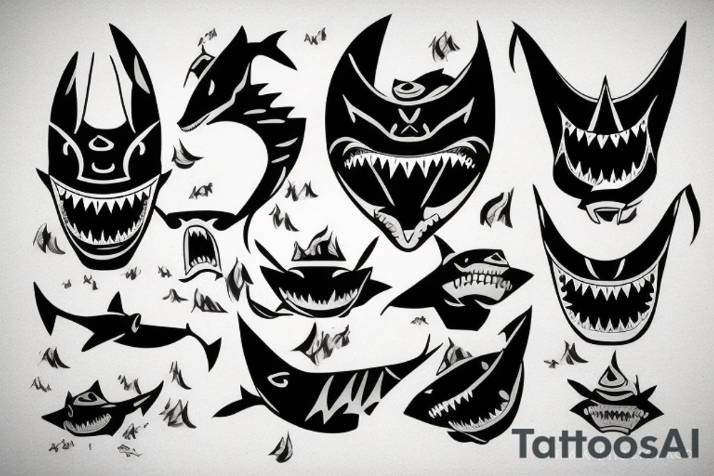 oni mask shark tattoo idea
