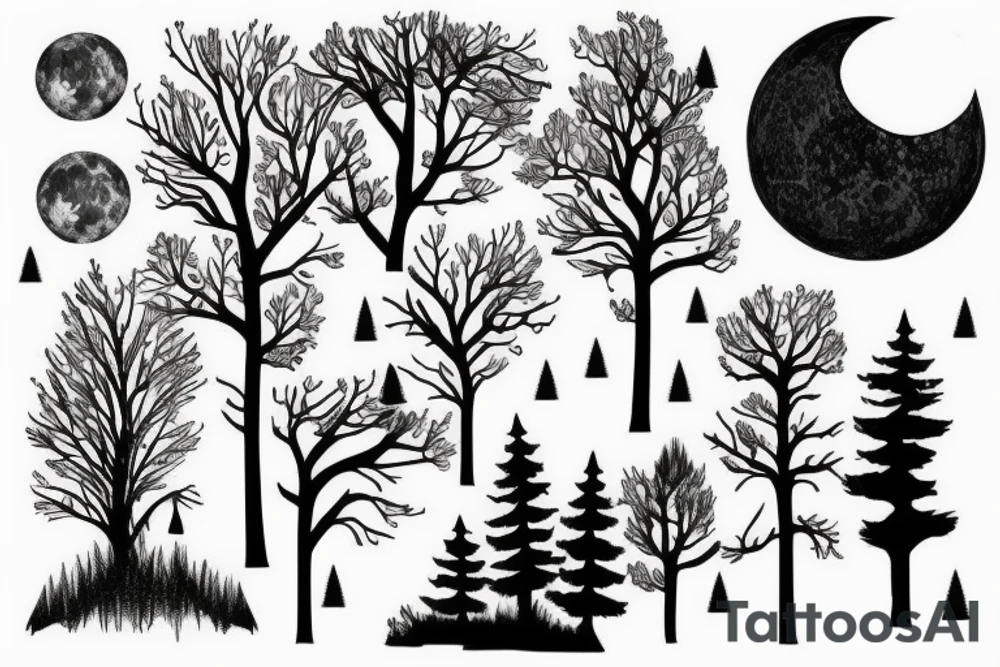 Forest with moon tattoo idea