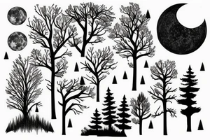 Forest with moon tattoo idea