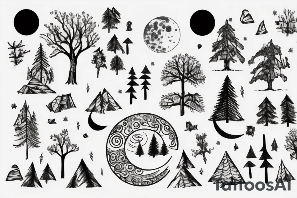 Forest with moon tattoo idea