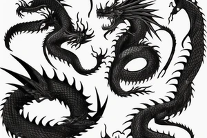Black dragon with katana in his mounth tattoo idea