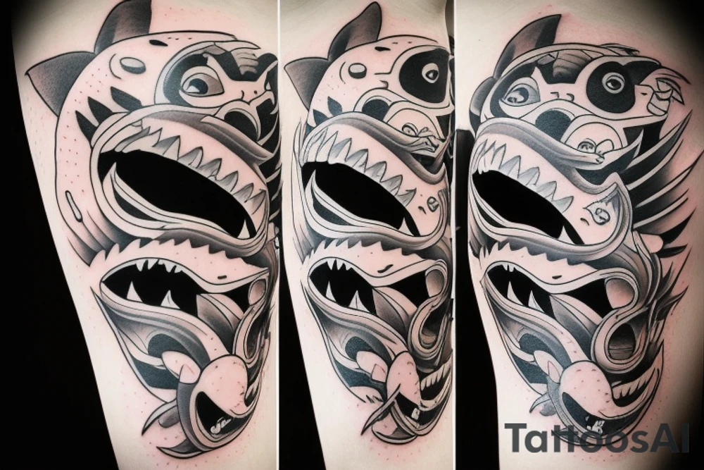 oni mask shark tattoo idea