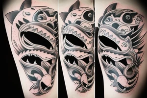 oni mask shark tattoo idea