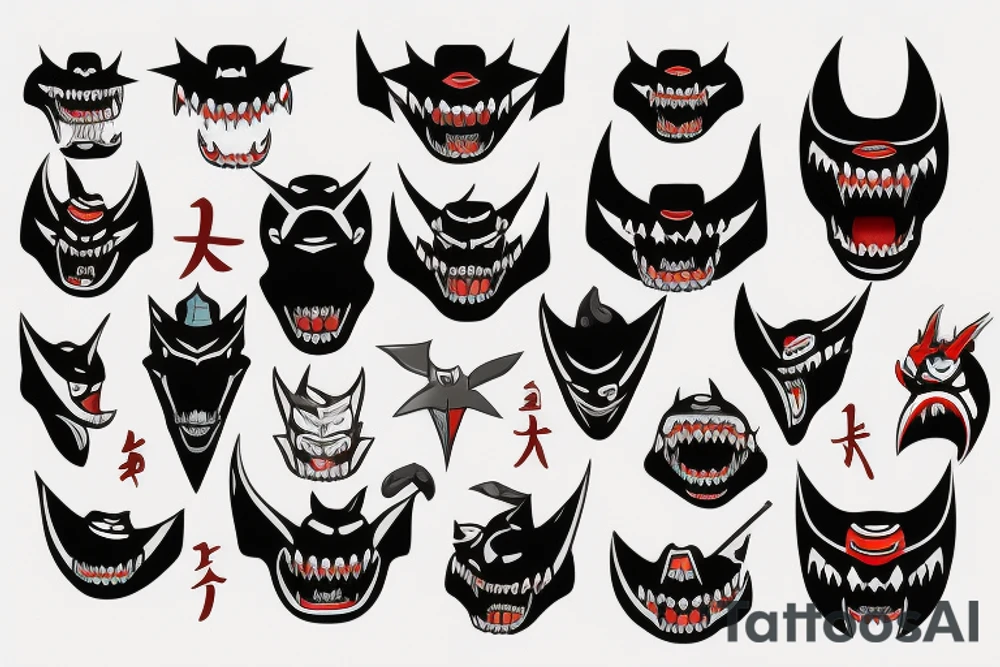 oni mask shark tattoo idea