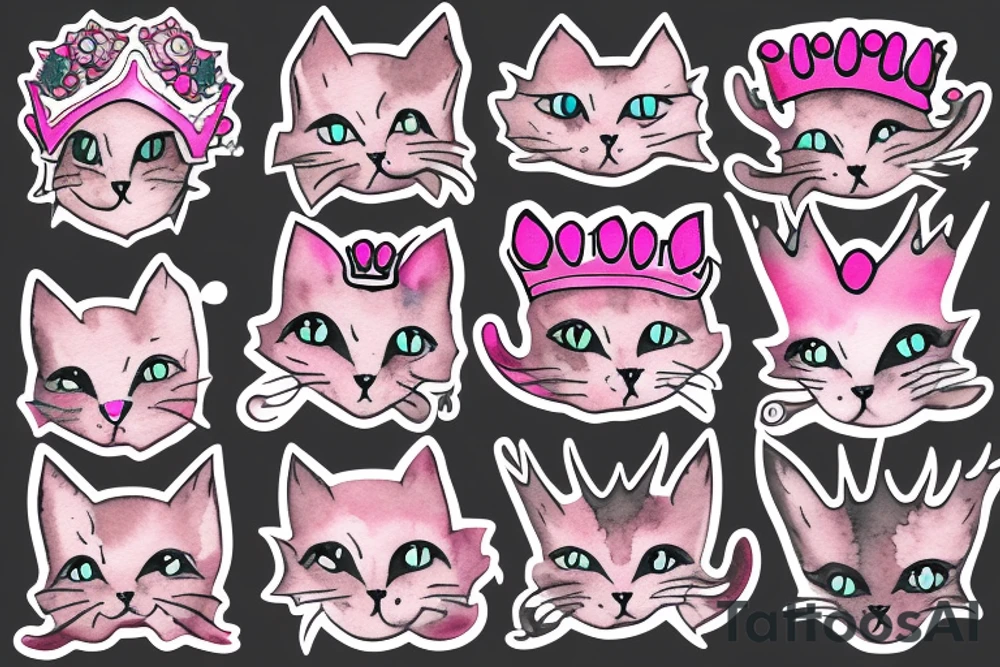 Pink cat with crown on the Sun tattoo idea