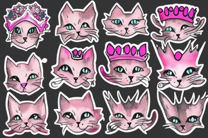 Pink cat with crown on the Sun tattoo idea