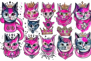 Pink cat with crown on the Sun tattoo idea