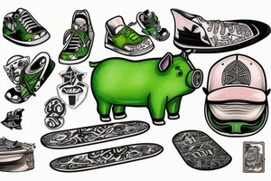 green pig on a skateboard tattoo idea