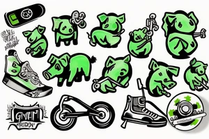 green pig on a skateboard tattoo idea