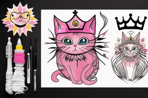 Pink cat with crown on the Sun tattoo idea