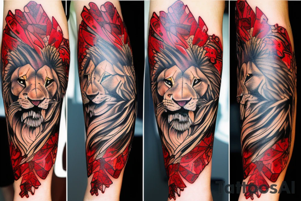 Lion line red tattoo idea