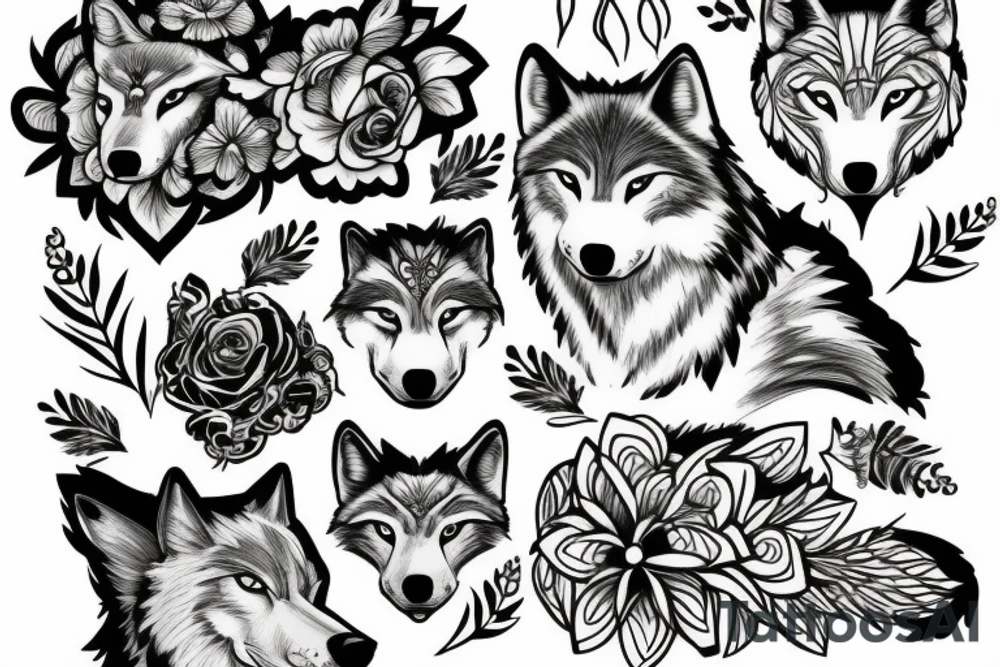 Wolf with flowers tattoo idea