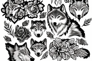 Wolf with flowers tattoo idea