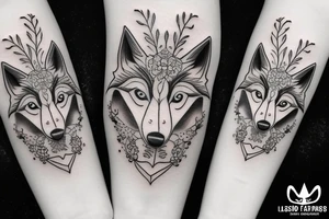 Wolf with flowers tattoo idea