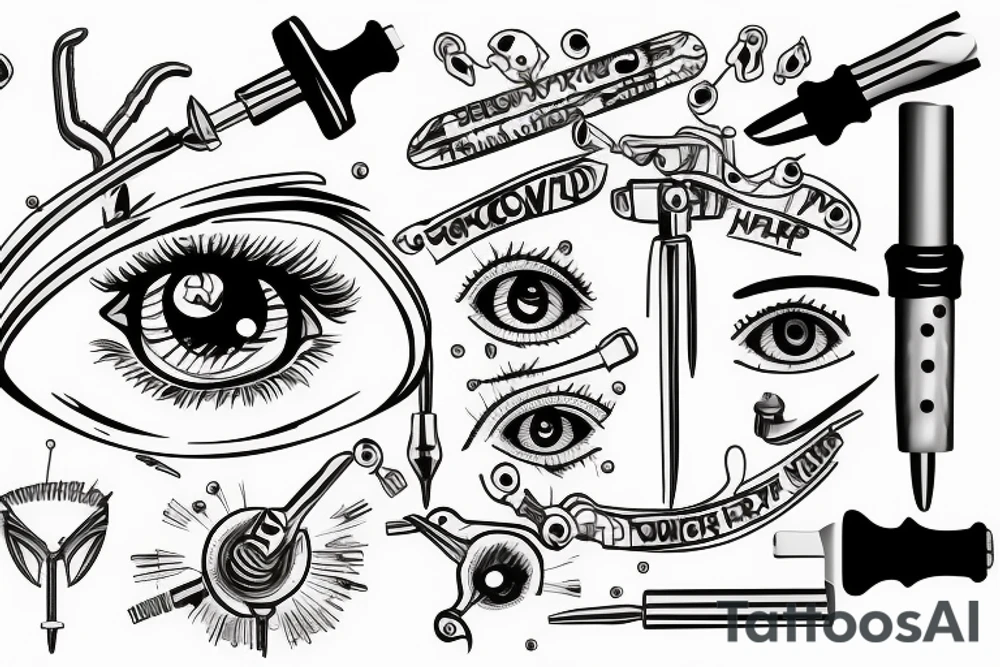 a screwdriver pierced a human eye tattoo idea