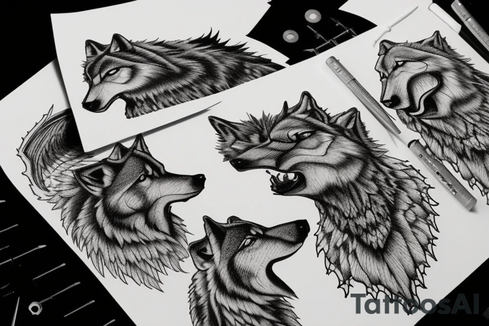 A pack of wolves, a castle and a dragon tattoo idea