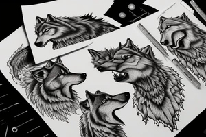 A pack of wolves, a castle and a dragon tattoo idea