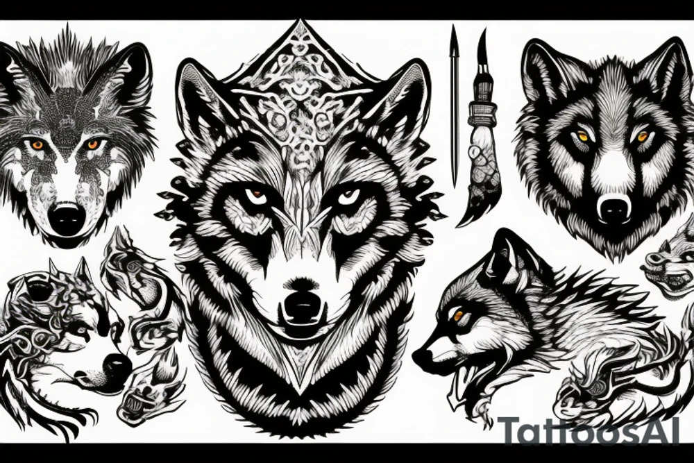 A pack of wolves, a castle and a dragon tattoo idea