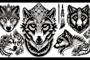 A pack of wolves, a castle and a dragon tattoo idea