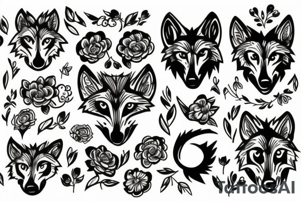 Wolf with flowers tattoo idea