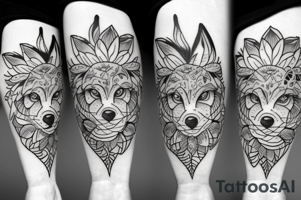 Wolf with flowers tattoo idea