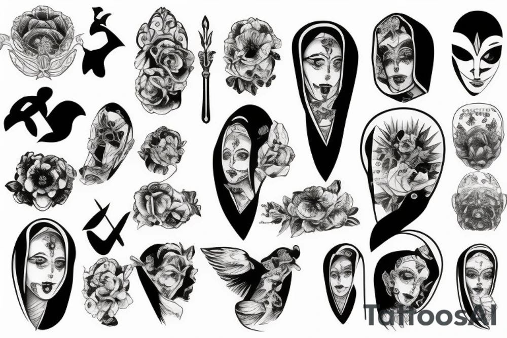 Nun in gravure style tattoo idea