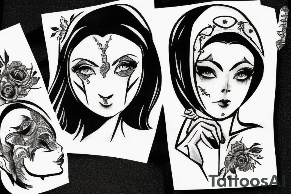 Nun in gravure style tattoo idea