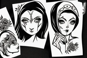 Nun in gravure style tattoo idea