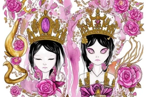 Pink cat with gold crown on the throne tattoo idea