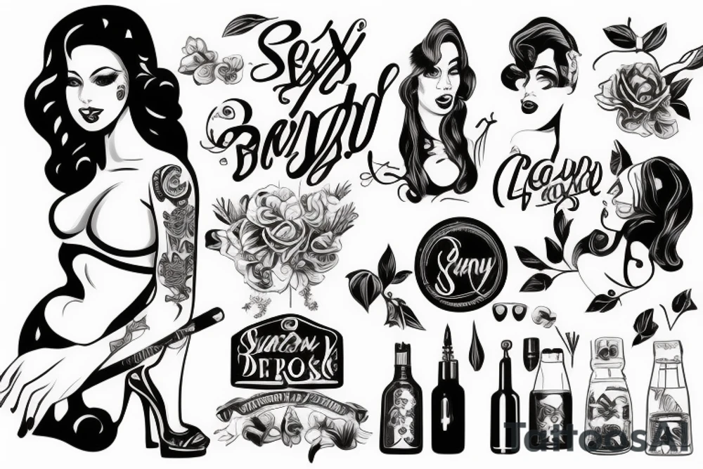 Sexy lady in a bar tattoo idea
