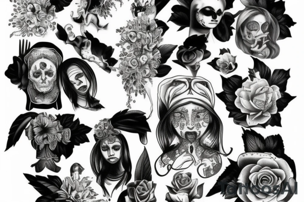 Nun in gravure style tattoo idea