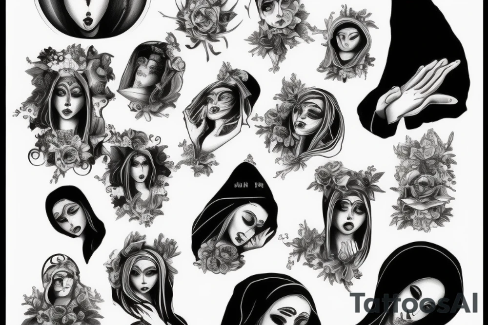 Nun in gravure style tattoo idea