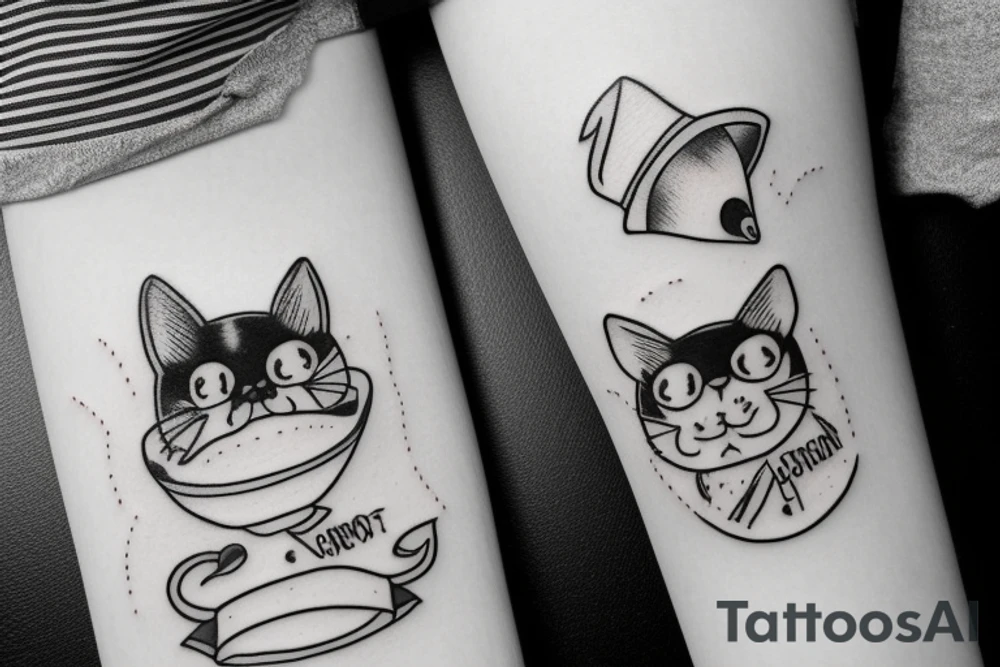 Black cat with a funny hat tattoo idea