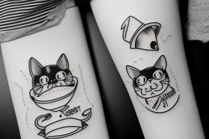 Black cat with a funny hat tattoo idea