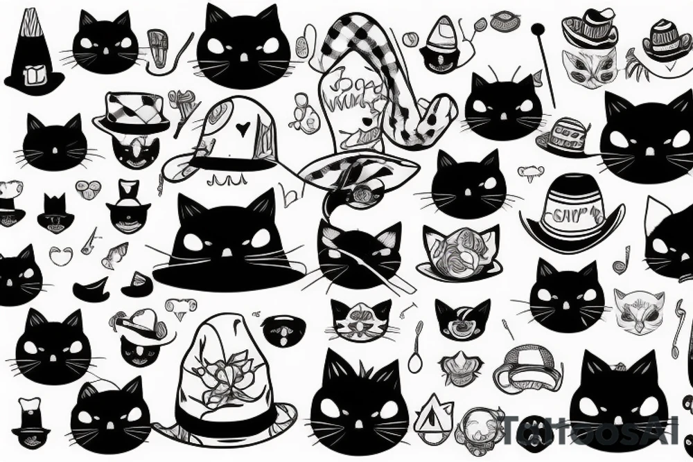 Black cat with a funny hat tattoo idea