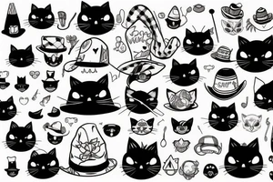 Black cat with a funny hat tattoo idea