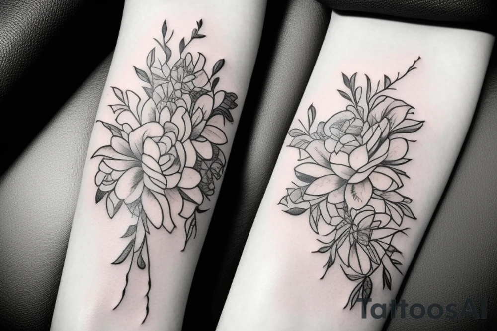 stretched line of flowers tattoo idea