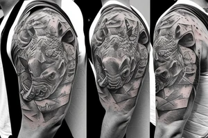 angry rhinoceros on the shoulder tattoo idea