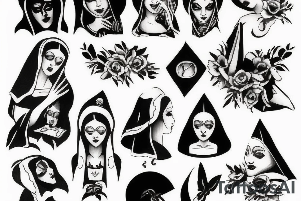 Nun in gravure style tattoo idea
