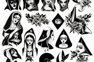 Nun in gravure style tattoo idea