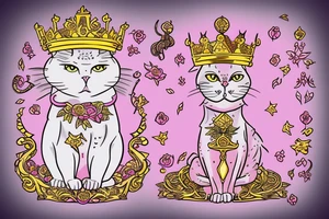 Pink cat with gold crown on the throne tattoo idea